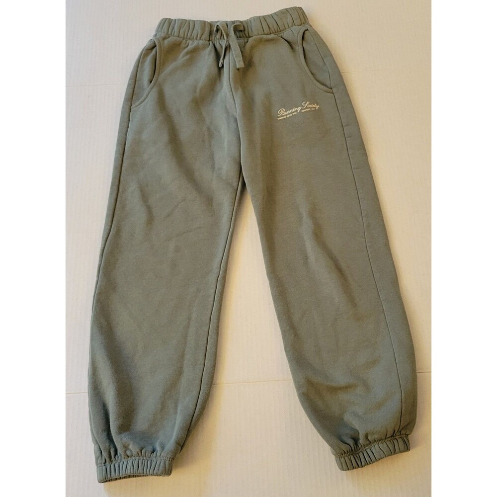 ZARA Kids Green Fleece Jogger Pants Drawstring Elastic Waist Pockets Size 8